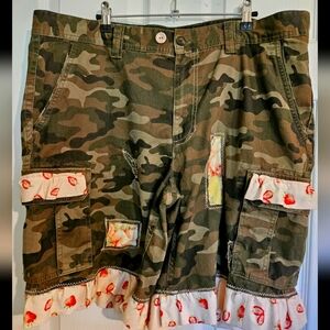 Camouflage Cargo Shorts with Unique Patchwork #villagefrippery